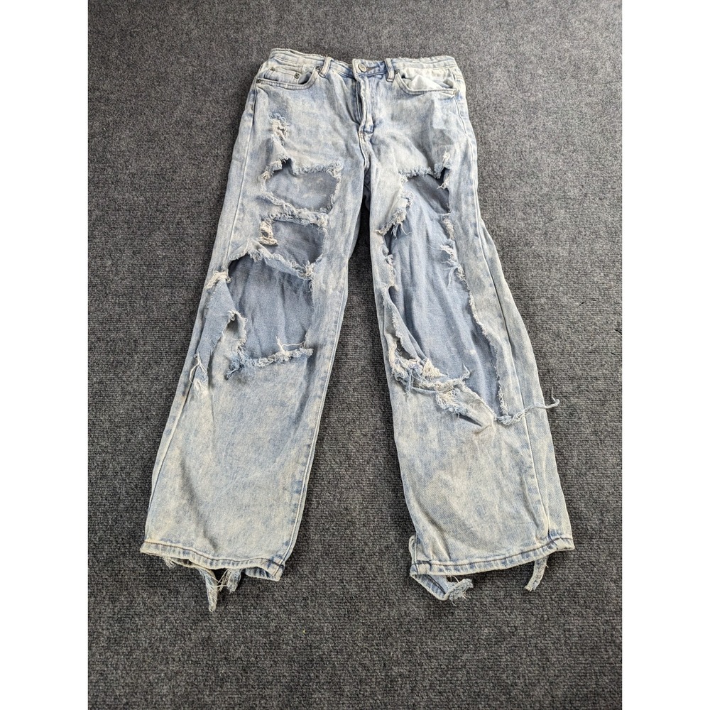 Almost Famous Jeans Womens 9 Blue Acid Wash Distressed Destroyed Ripped